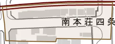 南本荘四条通とその周辺の地図。町の範囲を重ねている