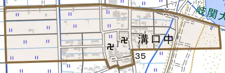 溝口中とその周辺の地図。町の範囲を重ねている