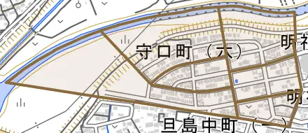 守口町とその周辺の地図。町の範囲を重ねている