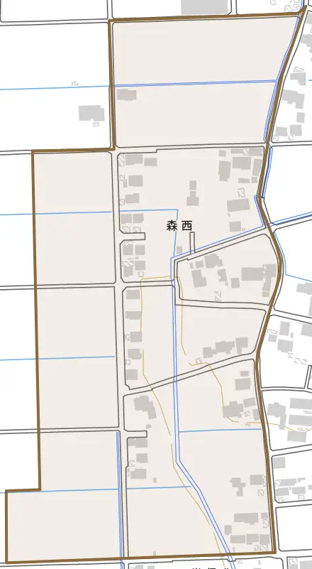 森西とその周辺の地図。町の範囲を重ねている