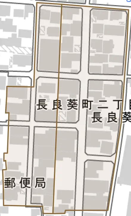 長良葵町とその周辺の地図。町の範囲を重ねている