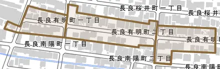 長良有明町とその周辺の地図。町の範囲を重ねている