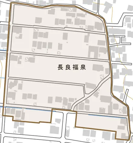 長良福泉とその周辺の地図。町の範囲を重ねている
