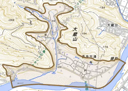 長良古津とその周辺の地図。町の範囲を重ねている