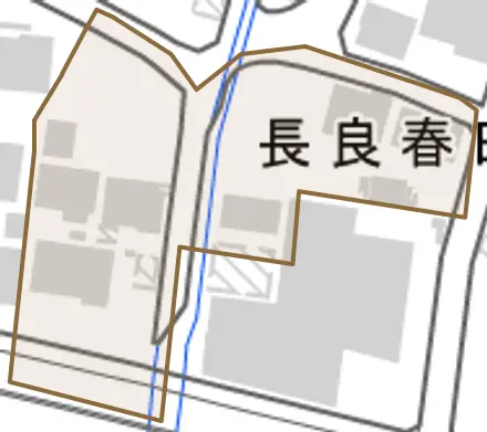 長良春田とその周辺の地図。町の範囲を重ねている