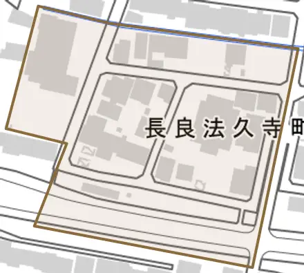 長良法久寺町とその周辺の地図。町の範囲を重ねている