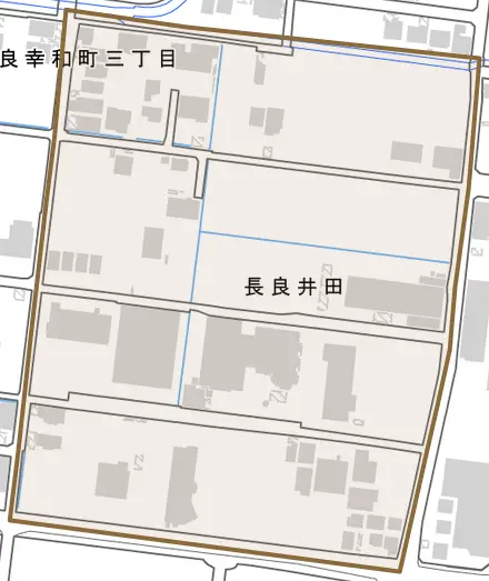 長良井田とその周辺の地図。町の範囲を重ねている