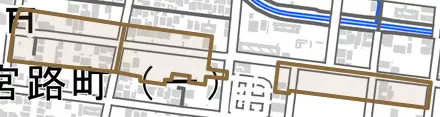 長良小松町とその周辺の地図。町の範囲を重ねている