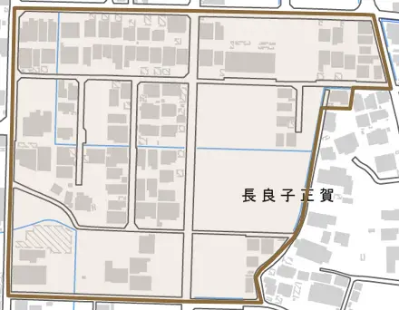 長良子正賀とその周辺の地図。町の範囲を重ねている