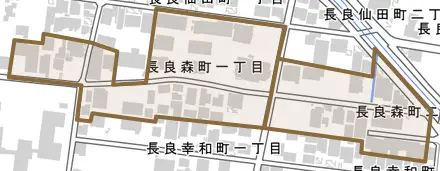 長良森町とその周辺の地図。町の範囲を重ねている