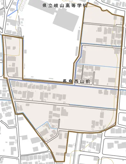 長良西山前とその周辺の地図。町の範囲を重ねている