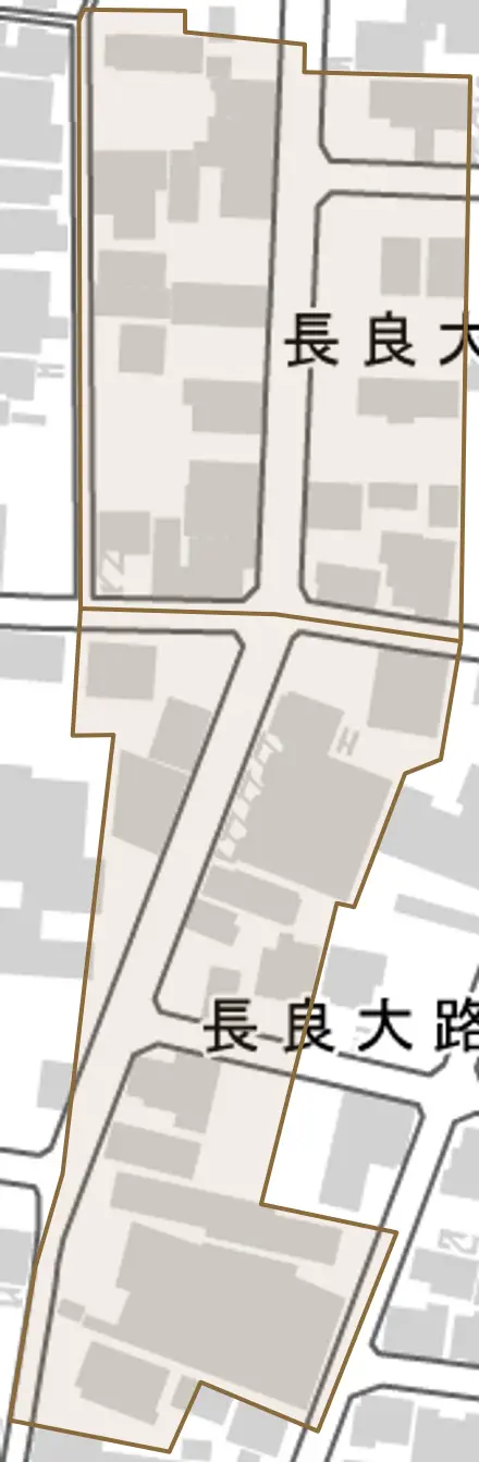 長良大路とその周辺の地図。町の範囲を重ねている