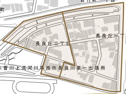 長良丘とその周辺の地図。町の範囲を重ねている