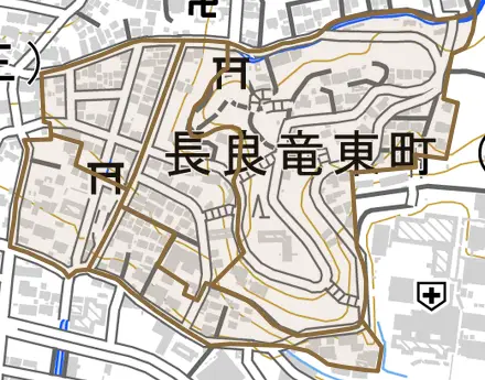 長良竜東町とその周辺の地図。町の範囲を重ねている