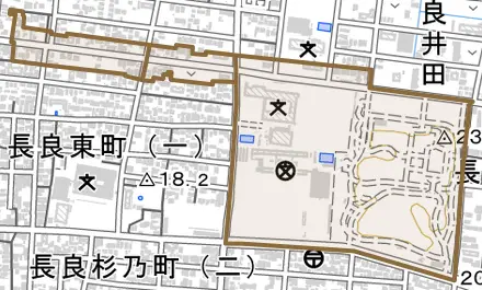 長良真生町とその周辺の地図。町の範囲を重ねている