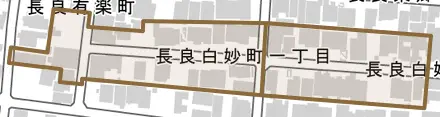 長良白妙町とその周辺の地図。町の範囲を重ねている