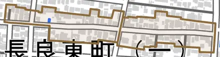 長良城西町とその周辺の地図。町の範囲を重ねている