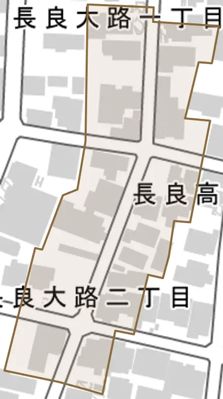 長良高嶺町とその周辺の地図。町の範囲を重ねている