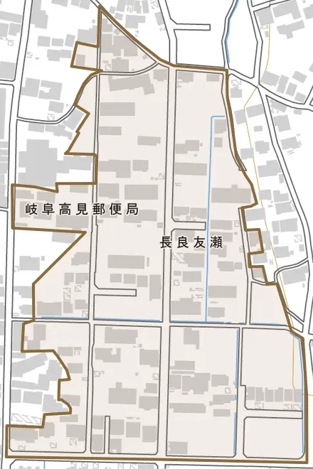 長良友瀬とその周辺の地図。町の範囲を重ねている