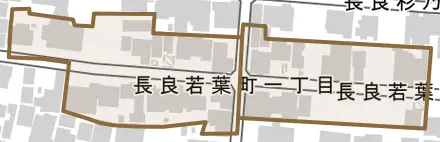 長良若葉町とその周辺の地図。町の範囲を重ねている