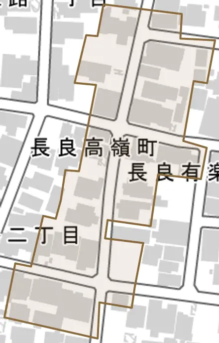 長良有楽町とその周辺の地図。町の範囲を重ねている