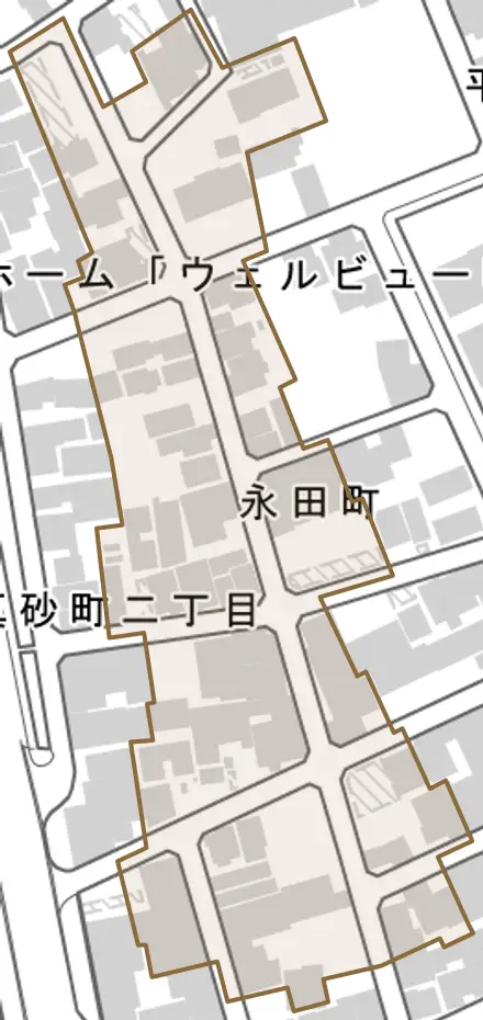 永田町とその周辺の地図。町の範囲を重ねている