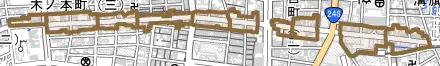 長住町とその周辺の地図。町の範囲を重ねている