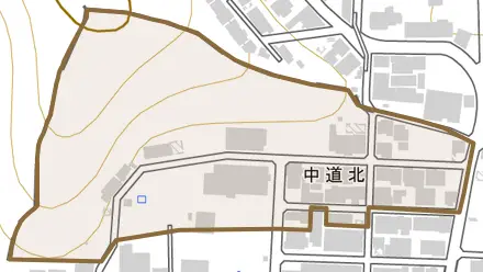 中道北とその周辺の地図。町の範囲を重ねている