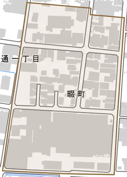 畷町とその周辺の地図。町の範囲を重ねている