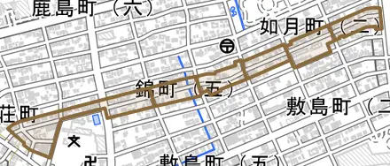 錦町とその周辺の地図。町の範囲を重ねている