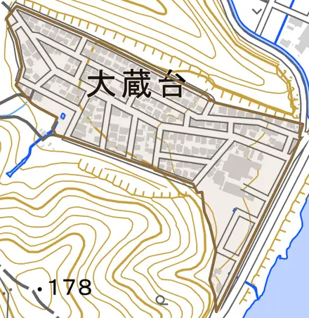 大蔵台とその周辺の地図。町の範囲を重ねている