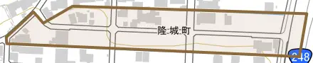 隆城町とその周辺の地図。町の範囲を重ねている
