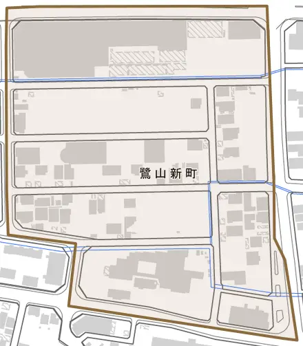鷺山新町とその周辺の地図。町の範囲を重ねている