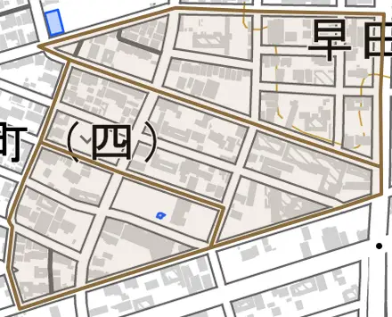 栄新町とその周辺の地図。町の範囲を重ねている
