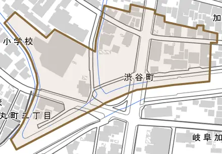 渋谷町とその周辺の地図。町の範囲を重ねている