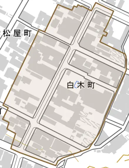 白木町とその周辺の地図。町の範囲を重ねている