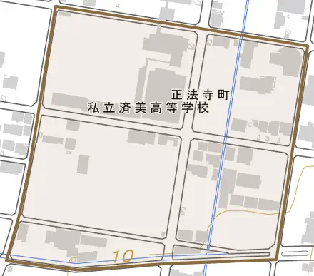 正法寺町とその周辺の地図。町の範囲を重ねている