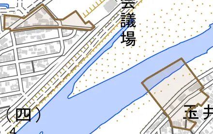 早田とその周辺の地図。町の範囲を重ねている