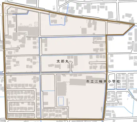 太郎丸字樫木とその周辺の地図。町の範囲を重ねている