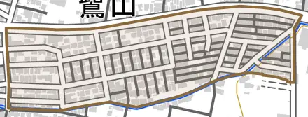 鷺山南とその周辺の地図。町の範囲を重ねている