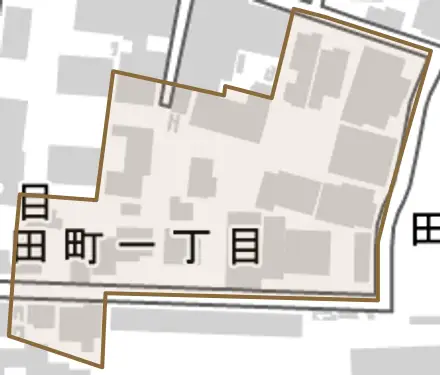 田端町とその周辺の地図。町の範囲を重ねている