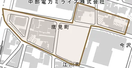 鷹見町とその周辺の地図。町の範囲を重ねている
