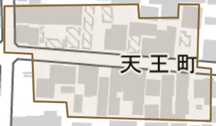 天王町とその周辺の地図。町の範囲を重ねている
