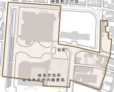 司町とその周辺の地図。町の範囲を重ねている