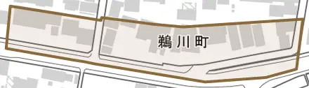 鵜川町とその周辺の地図。町の範囲を重ねている