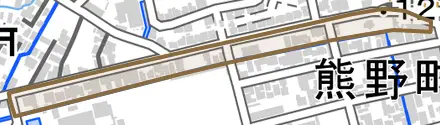 梅園町とその周辺の地図。町の範囲を重ねている