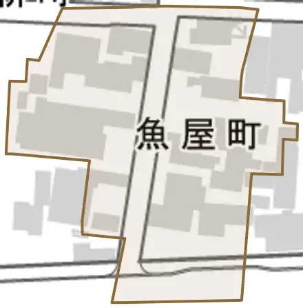 魚屋町とその周辺の地図。町の範囲を重ねている