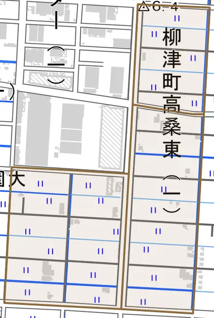 柳津町高桑東とその周辺の地図。町の範囲を重ねている