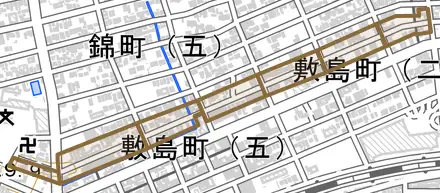 葭町とその周辺の地図。町の範囲を重ねている
