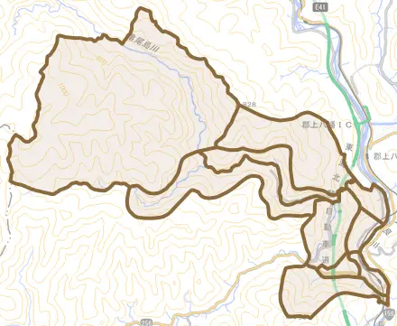 八幡町相生とその周辺の地図。町の範囲を重ねている